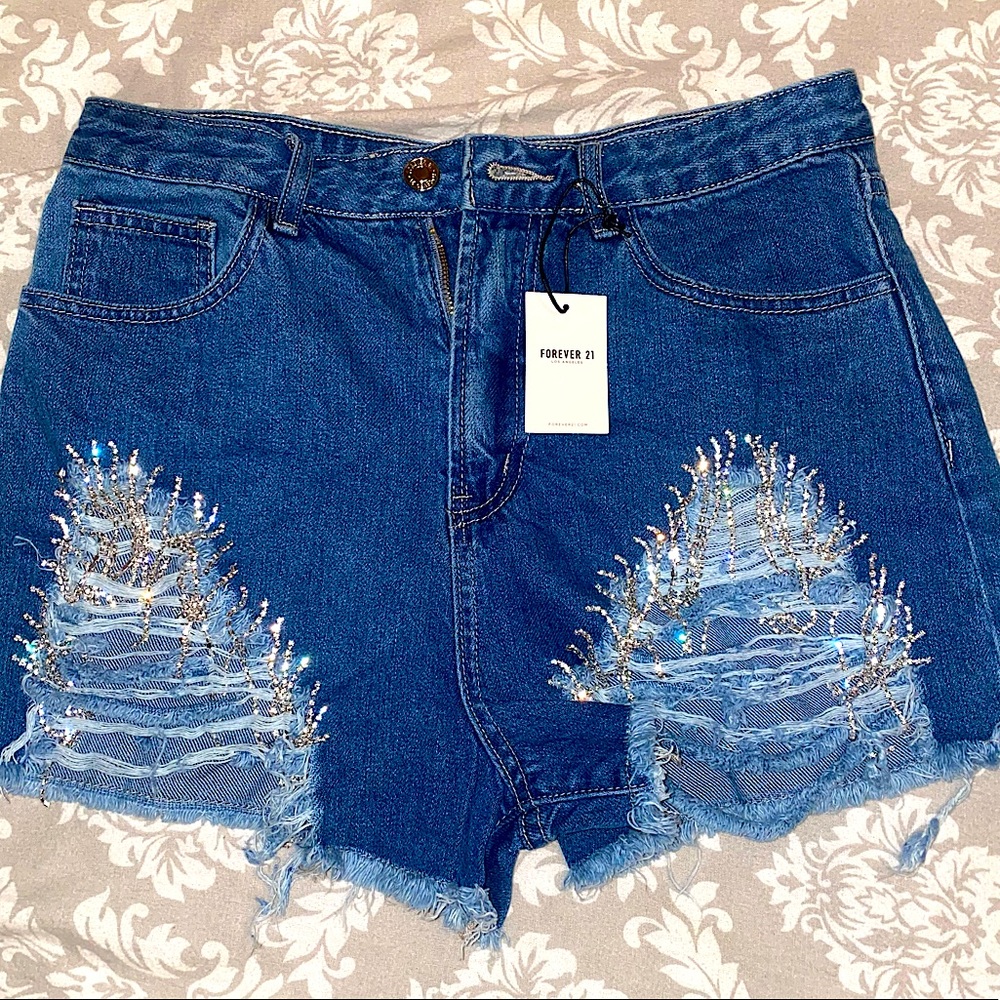 BRAND NEW Forever 21 Rhinestone Denim Shorts
